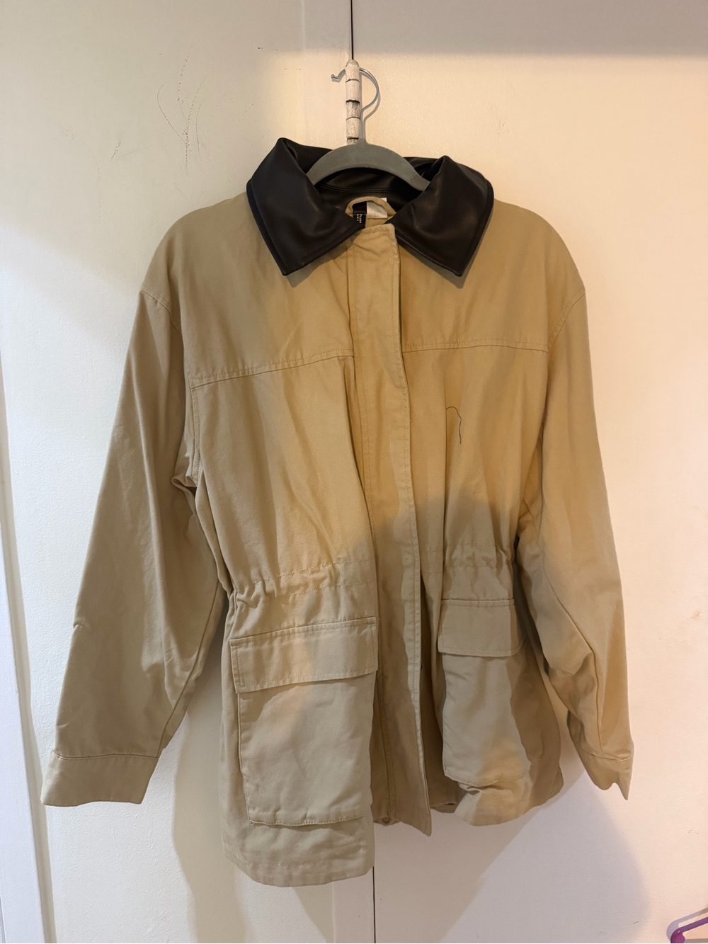 H&M Beige Jacket with Black Collar